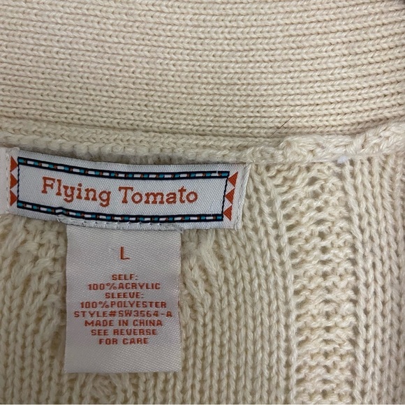 Flying Tomato Cardigan Sweater Ivory Aztec Tribal Leopard Mixed Print Open Sz L - Picture 8 of 11